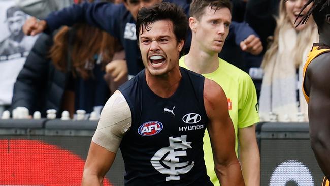 Silvagni booted three goals on Sunday. (Photo by Michael Willson/AFL Photos via Getty Images)