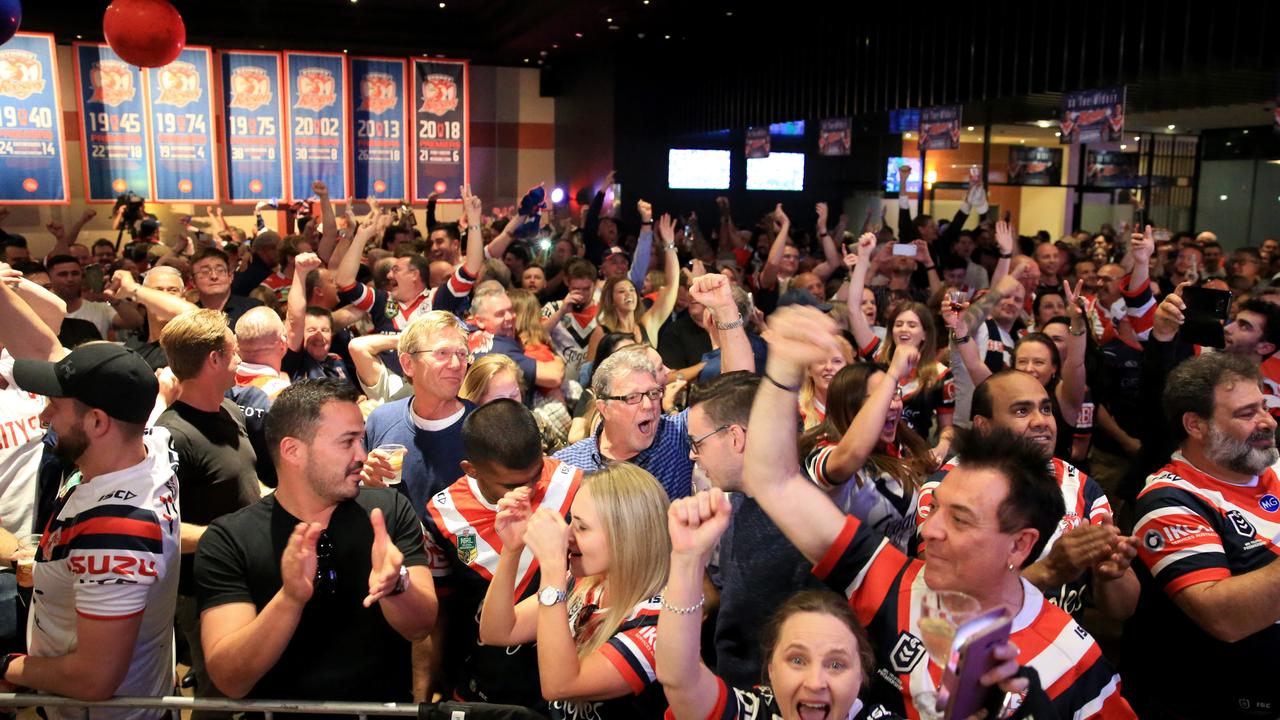 Roosters fans celebrate the 2019 Grand final win.