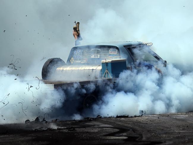The Burnout competition at the festival. The annual Street Machine Summernats Car Festival began in Canberra with thousands of car enthusiasts expected to attend the event over the four days. Picture: Gary Ramage