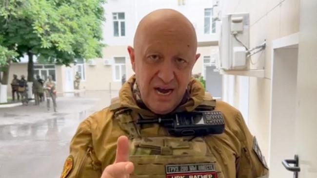 Wagner chief Yevgeny Prigozhin speaking inside the headquarters of the Russian southern military district in the city of Rostov-on-Don. Picture: AFP