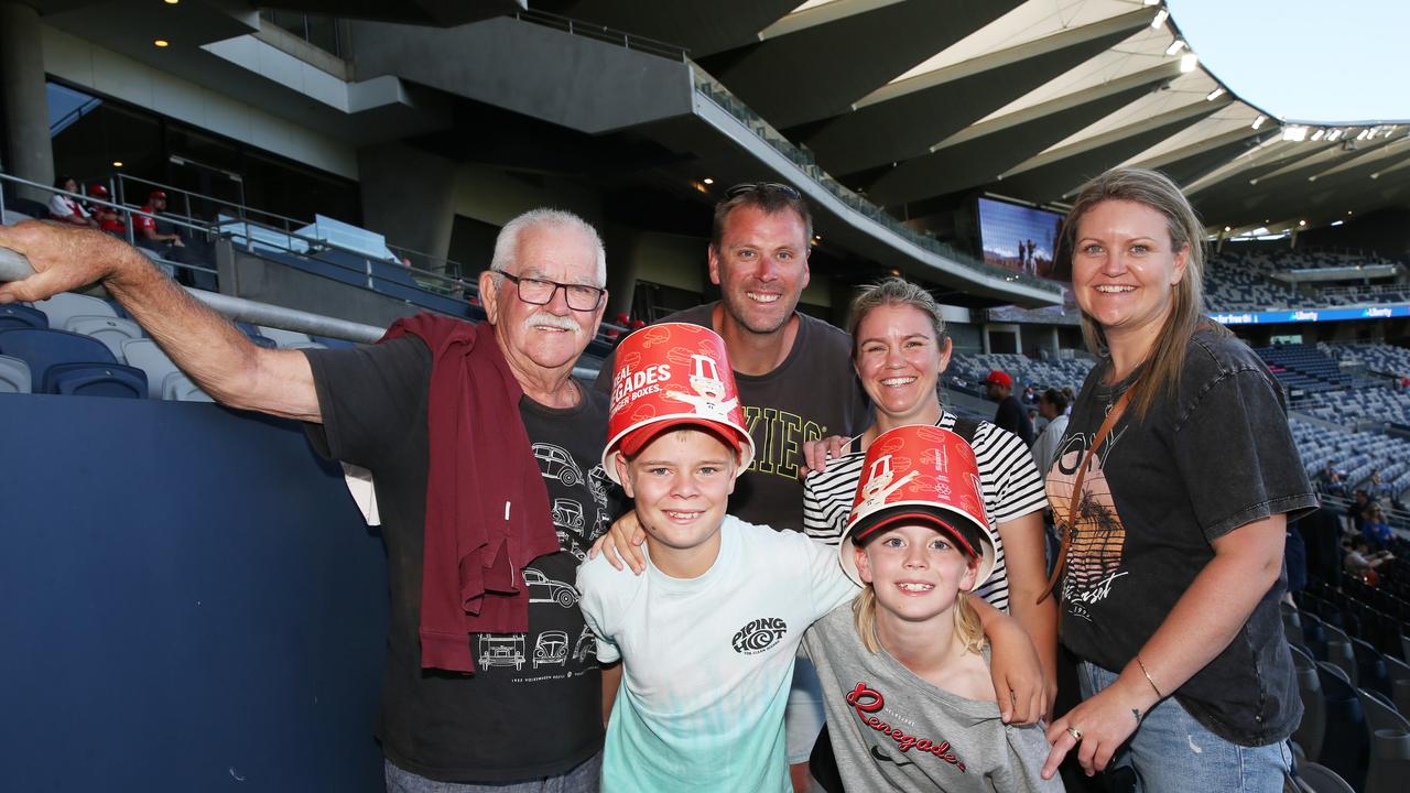 Geoff Maiden, Shaun Nash, Kara Nash, Lauren Maiden, Archie Nash and Frankie Nash. Picture: Alan Barber