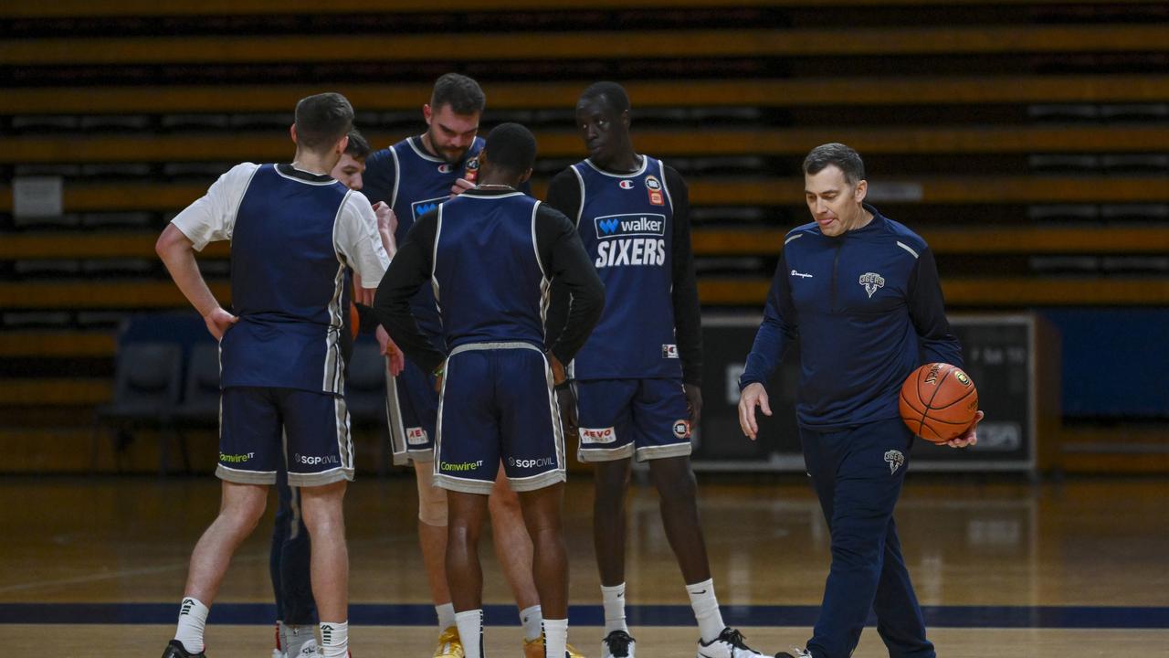 New Adelaide 36ers Head Coach Mike Wells directs training at 36ers Arena Tuesday,August,13,2024.Picture Mark Brake