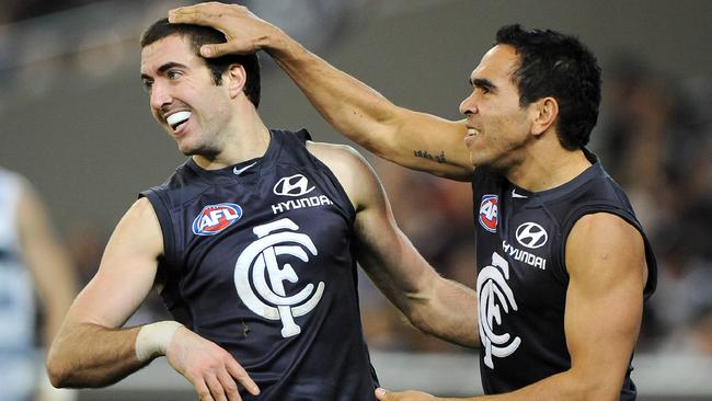 Simpson and Betts during their early years at Carlton.