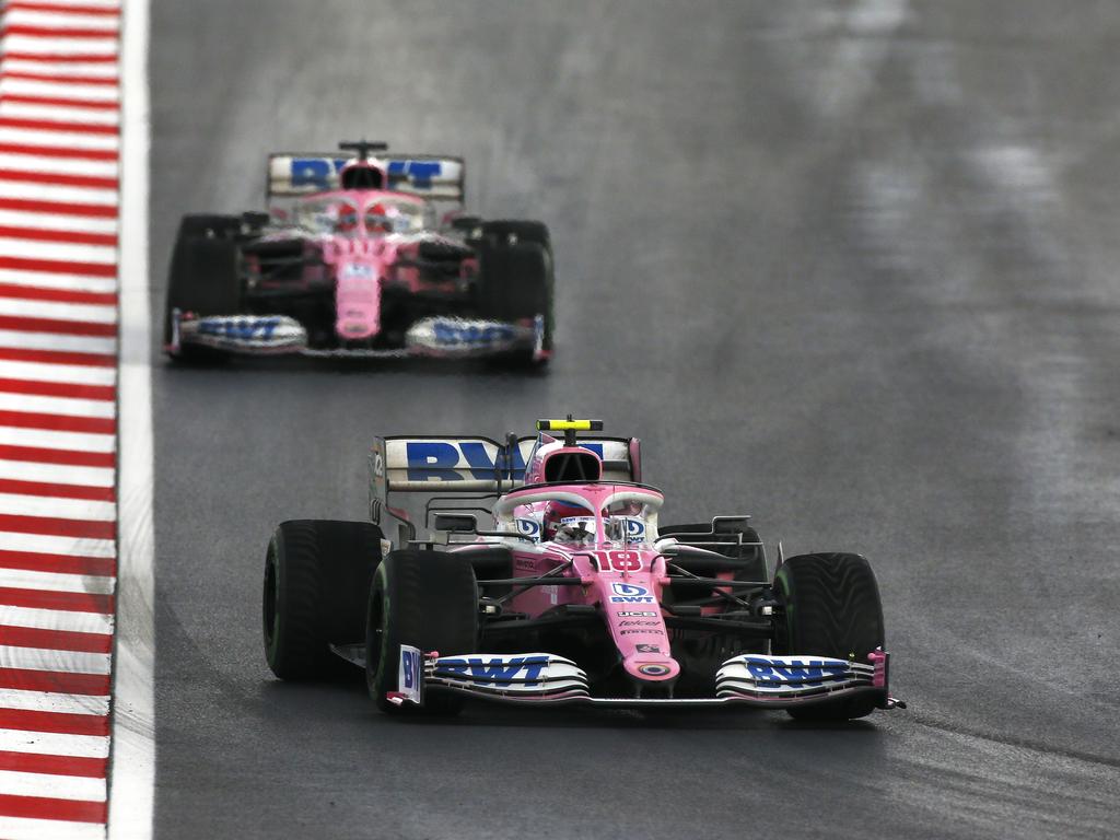 Lance Stroll of Canada leads Sergio Perez of Mexico.