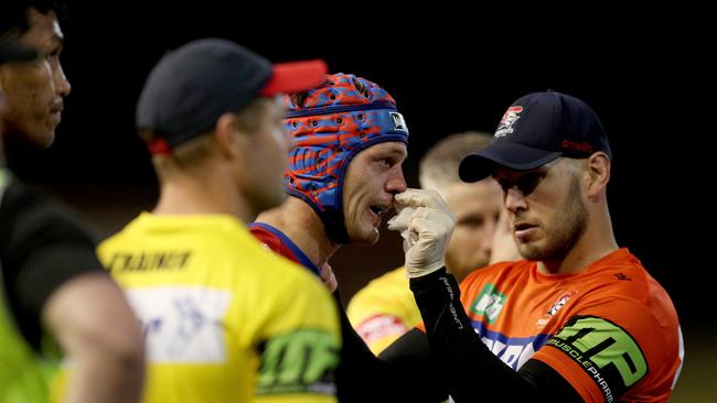 Dr Ibrahim had to rush to fix Ponga’s nose after the game to prevent surgery. Picture: NRL Photos.