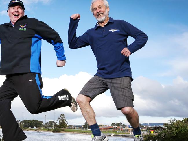 (L-R) Devonport’s Steve Martin and Kentish Don Thwaites in preparation for the Masters Games. PICTURE CHRIS KIDD