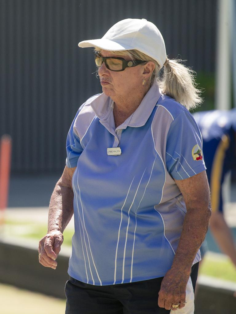 Lyn Walden in the ladies pairs lawn bowls will be played from 2pm at Broadbeach Bowls Club. Picture: Glenn Campbell