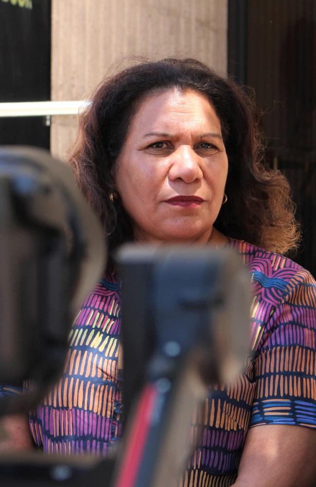 NT Aboriginal Justice Unit director Leanne Liddle speaks outside the Alice Springs Local Court in March at an inquest into the death of Kumanjayi Walker. Picture: Jason Walls