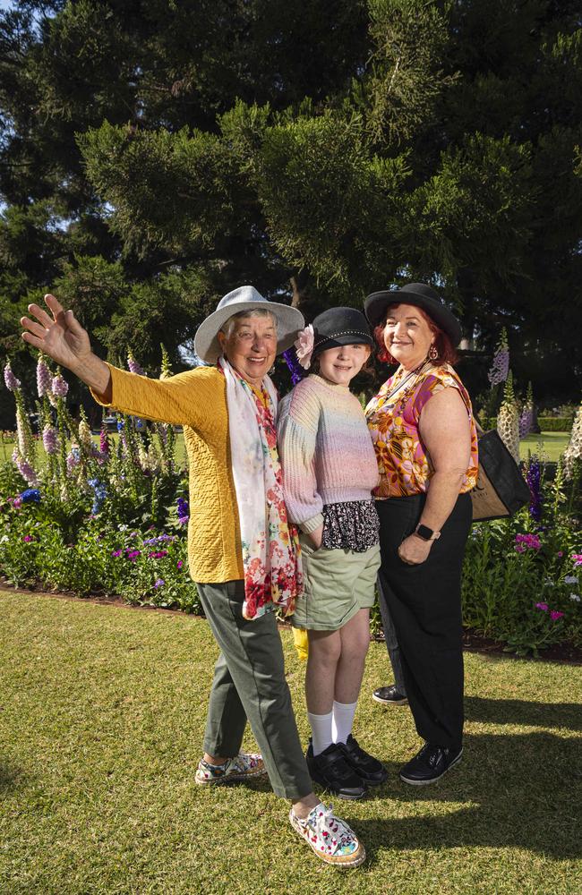 Three generations (from left) Judy Dalglish, Tova Howard and Karen Dalglish in Queens Park for Carnival of Flowers, Saturday, September 21, 2024. Picture: Kevin Farmer