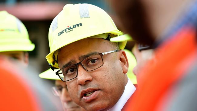 Sanjeev Gupta speaks to workers in Whyalla shortly after successfully bidding to buy the company. Picture: Bianca De Marchi