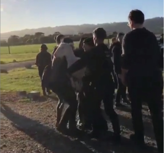 Activist action: A group of 70 stormed Gippy Goat Cafe at Yarragon the weekend before Christmas, ­allegedly stealing three goats and a lamb and loading them into the back of cars. Picture: Instagram