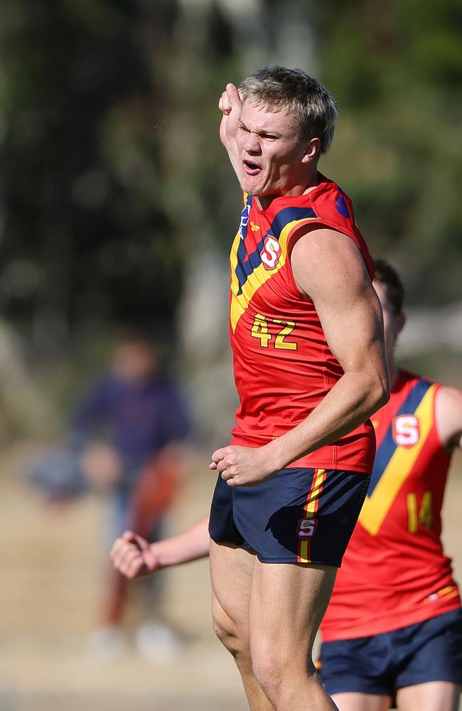 Tyler Welsh playing for South Australia. Picture: Sarah Reed/AFL Photos via Getty Images.