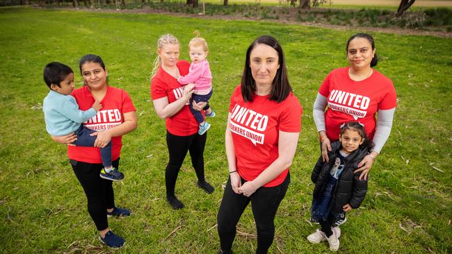 Childcare staff Aditi Aujla with Harman, 3, Elizabeth Watterson with Charlotte, 1, Sarah Pentecost and Sukhjeet Kaur with Sehaj, 4. Picture: Mark Stewart