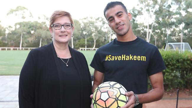 Foreign Affairs Minister Marise Payne and Hakeem al-Araibi at Parliament House. Picture: Kym Smith