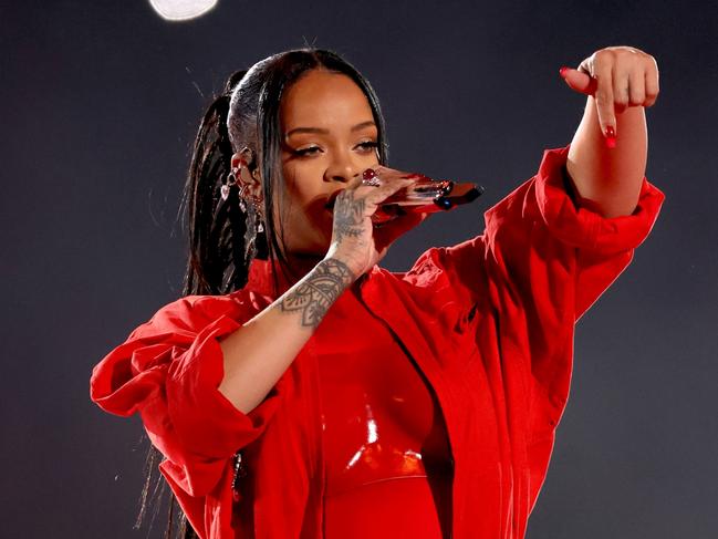 GLENDALE, ARIZONA - FEBRUARY 12: Rihanna performs onstage during the Apple Music Super Bowl LVII Halftime Show at State Farm Stadium on February 12, 2023 in Glendale, Arizona. (Photo by Gregory Shamus/Getty Images)