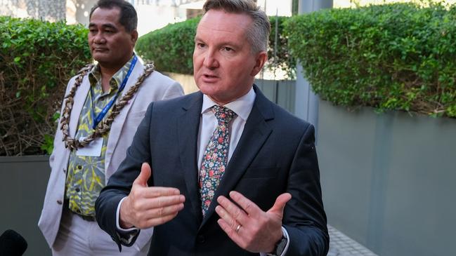 Climate and Energy Minister Chris Bowen alongside Samoa’s Minister for Climate Cedric Toelolesulusul Schuster at the COP28 in Dubai. Picture: Jacquelin Magnay