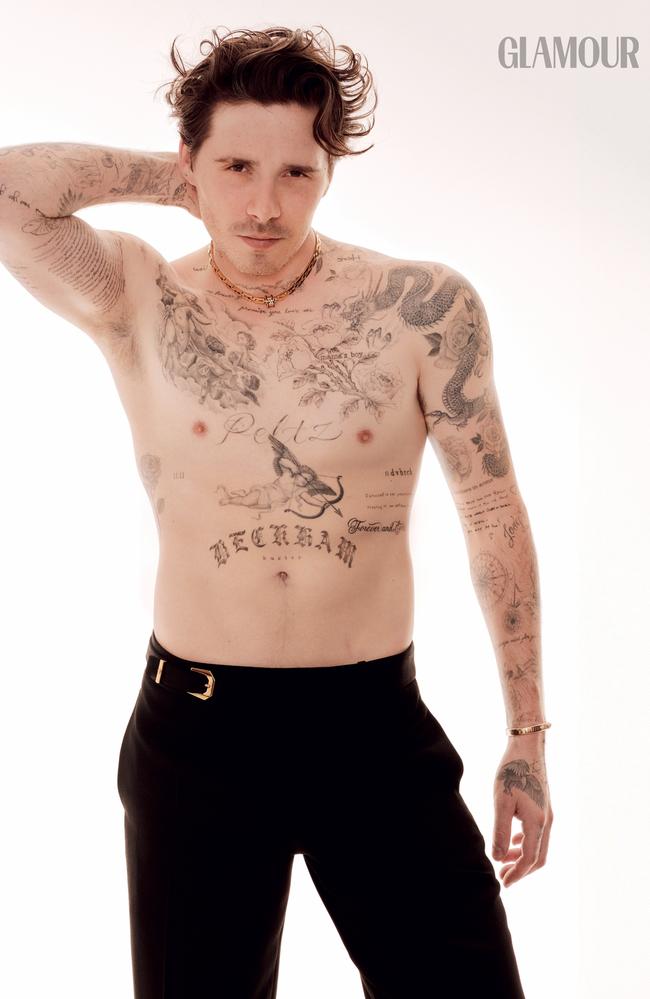 Brooklyn posed shirtless in the shoot and offered advice for couples on the wedding day. Picture: The Morelli Brothers/Glamour Germany