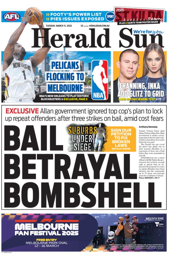 Herald Sun front page March 11.