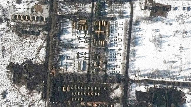 A satellite image taken on Monday a shows a field hospital and troop deployment in western Belgorod, Russia. Picture: Maxar Technologies