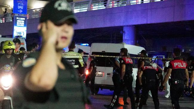 Turkish security officers outside the airport on Wednesday. Picture: Mehmet Ali Poyraz/Getty Images