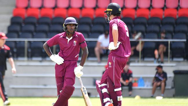 Ipswich batsman Callum Pamenter and Ryan Weththasinghe GPS First XI cricket between Terrace and Ipswich Grammar School Saturday February 1, 2025. Picture, John Gass