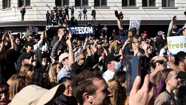 Thousands of protesters, many not wearing masks, in Sydney. Picture: Matrix