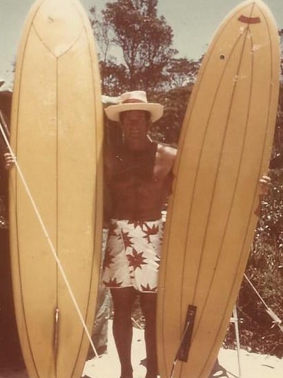 Mick Hall, with two of his surfboards. Picture: Facebook (Henry Jones)