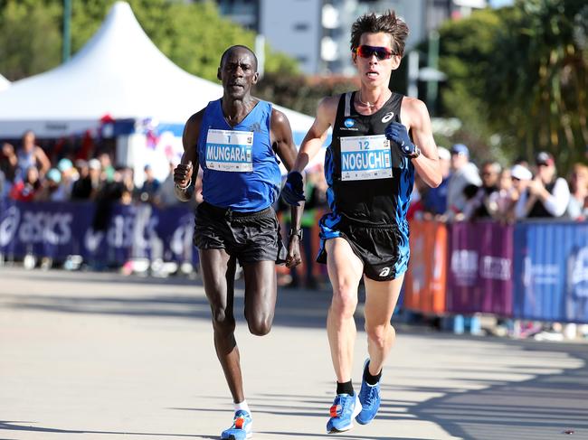 Gold Coast Airport Marathon.Winner Takuya Noguchi and Kenneth Mungara.Photo by Richard Gosling