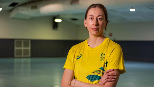 Natalie Burton as Olympians run training drills with Katherine kids at the YMCA as part of Olympics Unleashed program. Picture: Pema Tamang Pakhrin