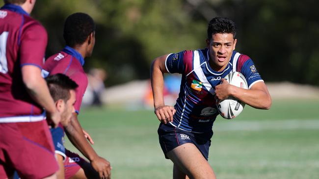 Phillip Sami playing for Ipswich State High in action against Wavell State High. Pic Darren England.