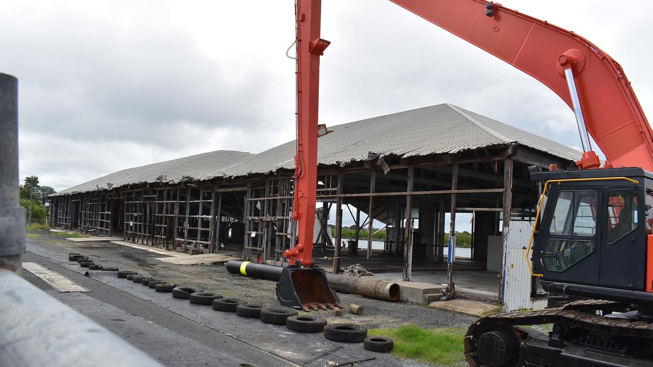 Heavy machinery is onsite at the former Seafresh shed on River St. The building is set to be demolished on Wednesday, January 20, in a milestone step towards the Mackay Regional Council developing the Mackay Waterfront PDA. Picture: Tara Miko