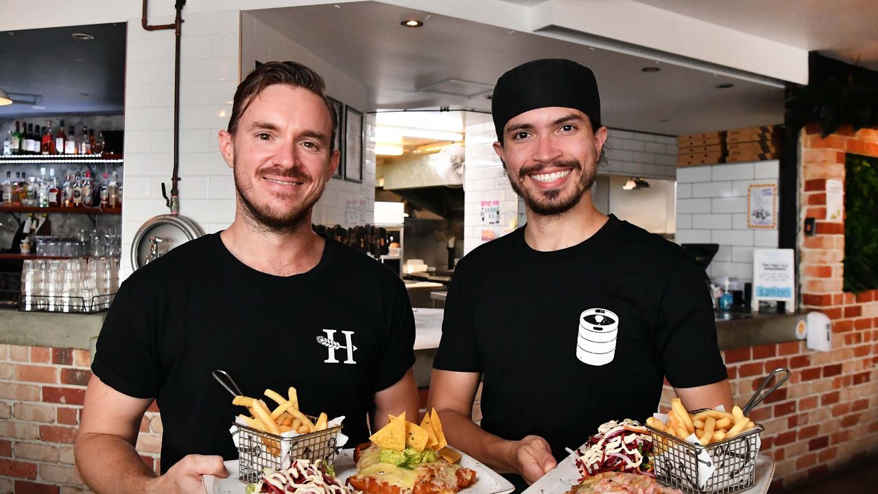 Beach Bar and Grill Mooloolaba voted best chicken parmigiana. Pictured: venue manager Reese Krause and chef Paulo Piacezzi. Photo: Patrick Woods.