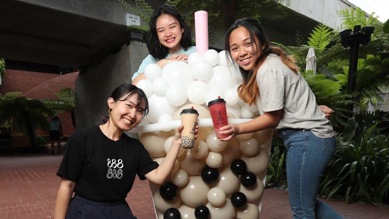 Festival organiser Gemma Truong, Victoria Nguyen and Clarrine Ng of Teaology Lab in Fish Lane ahead of next month’s BrisAsia Laneway Tea Festival. Picture: Annette Dew