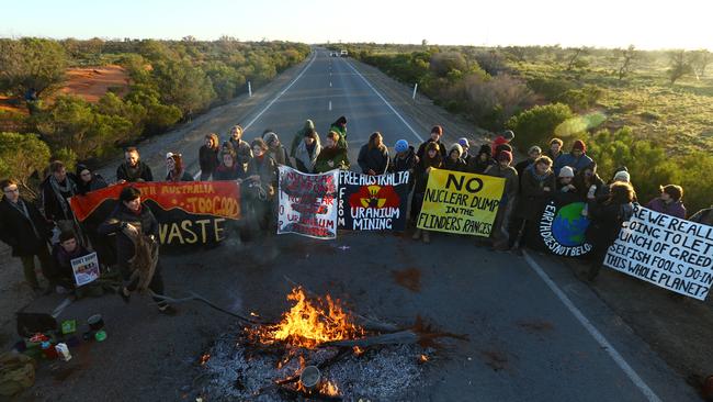 Sa Police Close Olympic Way As Anti-uranium Protesters Light Bonfire In 