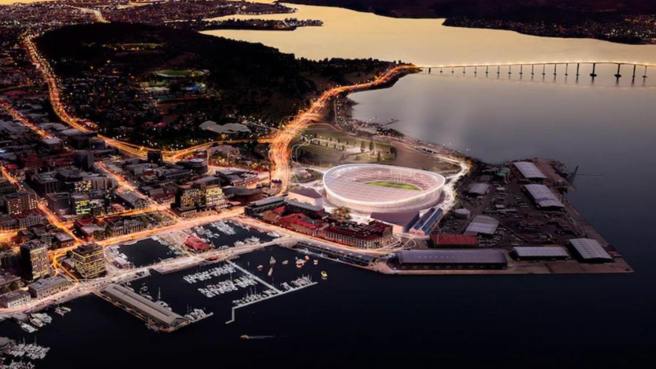 A concept image of Hobart's proposed stadium at Macquarie Point — the design is yet to be finalised. (Supplied: AFL) Tasmania AFL Tasmania Devils AFL stadium