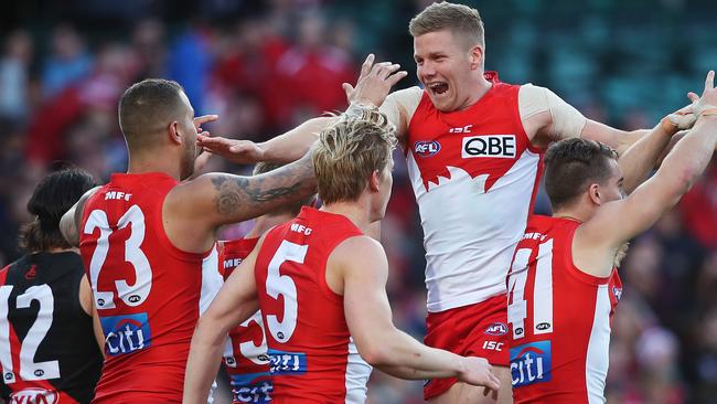 The Swans have had plenty to celebrate against the Bombers. Picture: Phil Hillyard