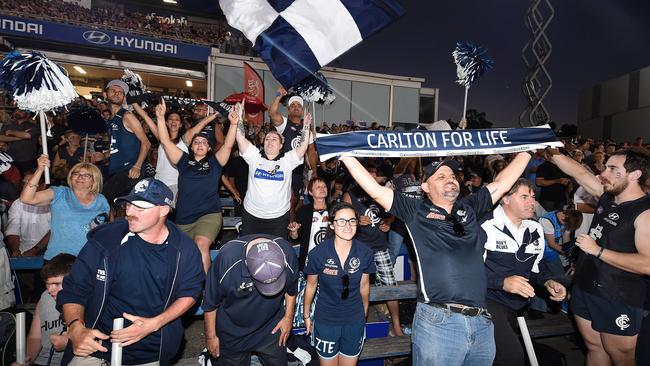 Carlton fans enjoy their win. Picture: Rob Leeson