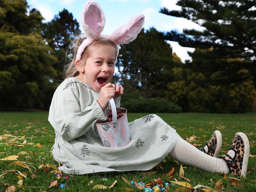 Isla Smith 5 of Hobart is ready for the Royal Hobart Hospital Research Foundation Easter egg hunt at the Royal Tasmanian Botanical Gardens.  Picture: NIKKI DAVIS-JONES