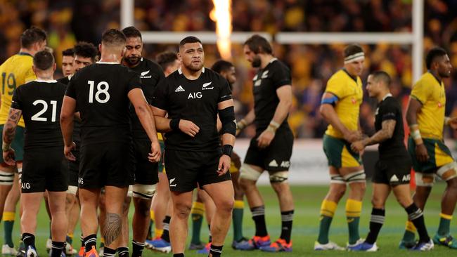 The All Blacks are looking for answers after being thrashed by the Wallabies in Perth. Picture: AAP