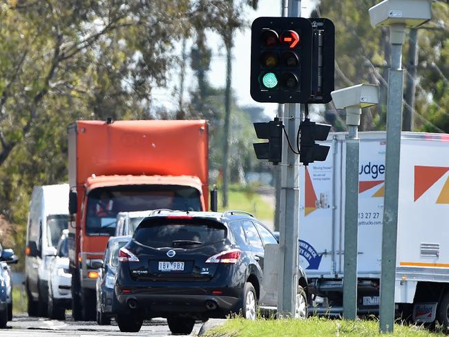 Red-light camera at intersection of Cheltenham and Springvale roads in Keysborough, Victoria, Australia has pinged more than 22,000 people since 2011. Biggest suburban red-light money grabber. Almost all of them north on Springvale Rd and turning right into Cheltenham Rd. Picture : Andrew Batsch