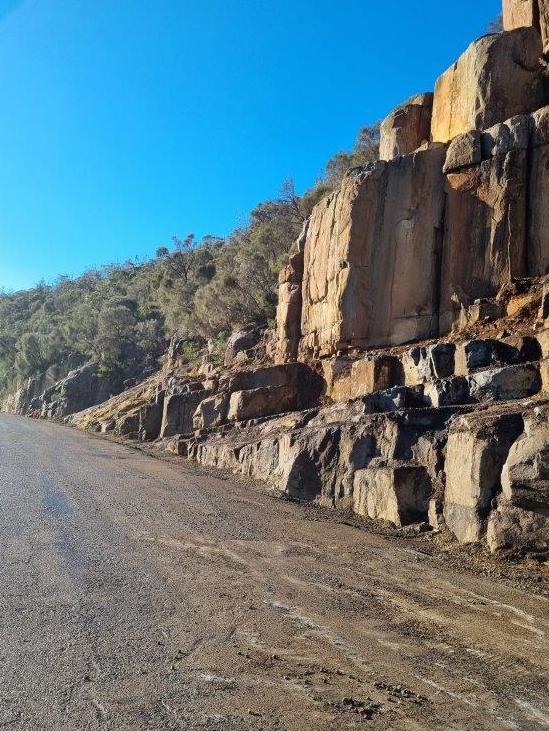 Road works being completed at Paradise Gorge on the Tasman Highway near Orford. Picture: State Growth