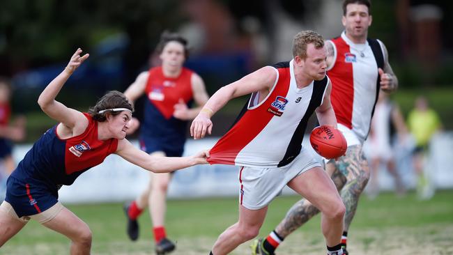 Malcolm Neiwand with the ball for St Kilda City in 2021. Picture: Steve Tanner