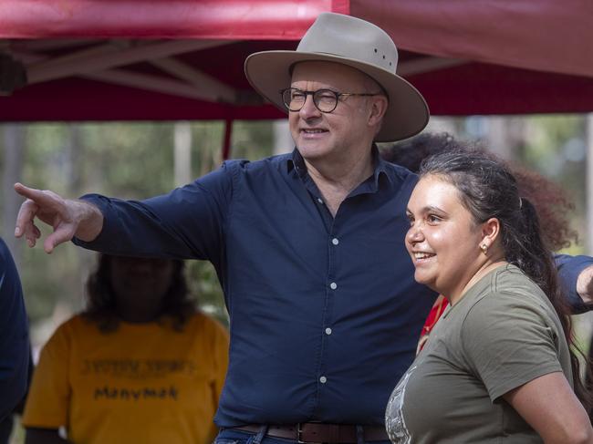 03-08-2024 - Prime Minister Anthony Albanese photographed alongside Siena Stubbs, a young Yonglu women and leader at this year's youth forum at Garma.. Picture: Peter Eve / YYF