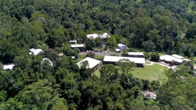 An aerial shot of the River School campus in Maleny, where a parent of a childcare student tested positive for coronavirus (COVD-19).