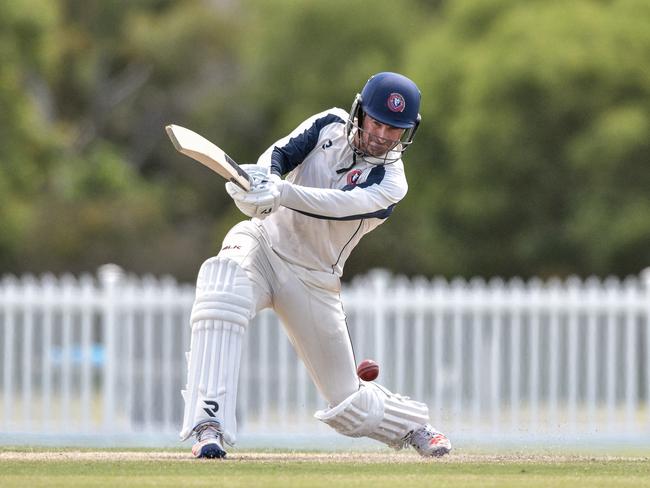 27 March 2022: Nathan Reardon in action on day 2 of the Cricket Gold Coast Kookaburra Cup Grand Final. Photo: Kris Pardoe-Matthews/KPM Sports Images