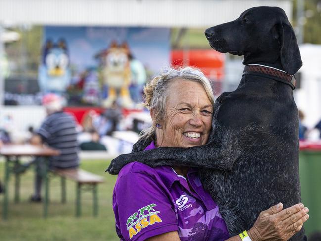 Elsa Why with Nina after competing in Dock Dogs at the Toowoomba Royal Show, Thursday, April 18, 2024. Picture: Kevin Farmer