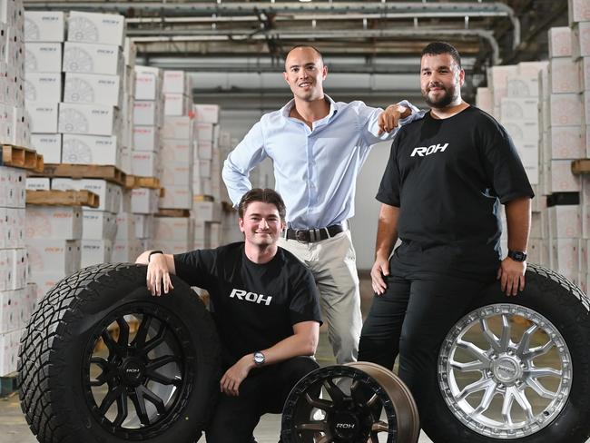 22/1/25. Adam Gwinnett has taken over as Managing Director of well known SA-born wheel brand ROH, returning it to its number one position in the Australian market in recent years. Will Cross (Marketing Co-ord), Adam and Alex Hristopoulos (Marketing Mgr)PIcture: Keryn Stevens