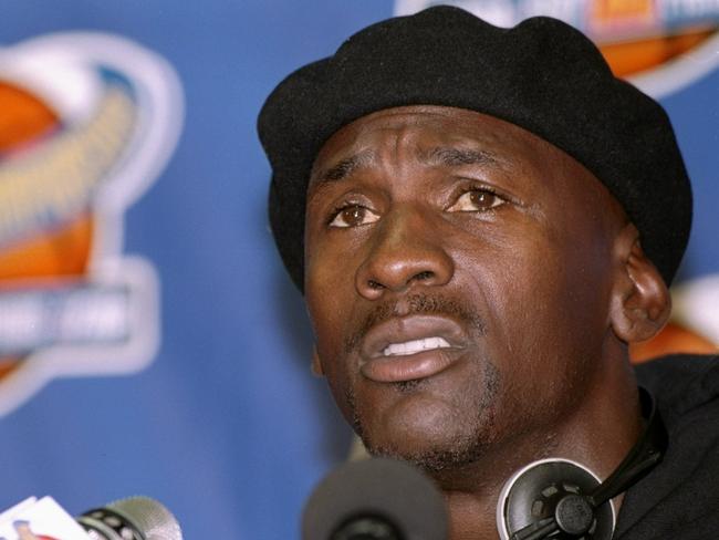 16 Oct 1997:  Guard Michael Jordan of the Chicago Bulls talks to reporters during the McDonald''s Championships at the Palais Omnisports de Paris-Bercy in Paris, France. Mandatory Credit: John Gichigi  /Allsport