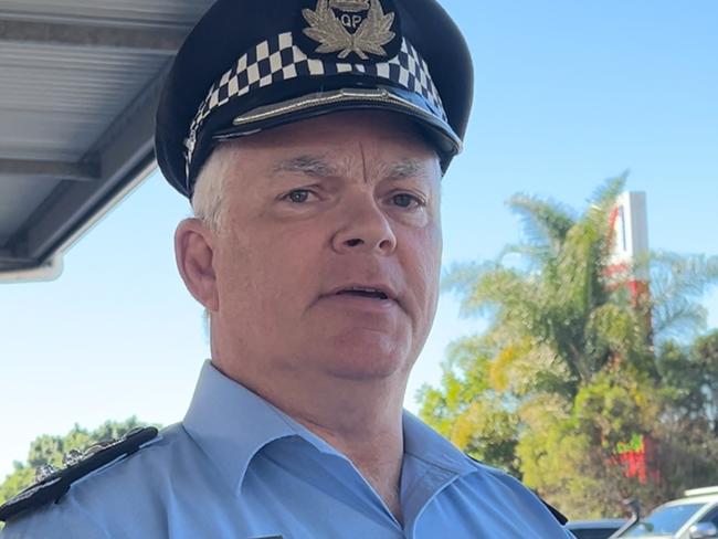 Chief Superintendent Craig Hanlon speaking at Mudgeeraba Police Station. Picture: Keith Woods.