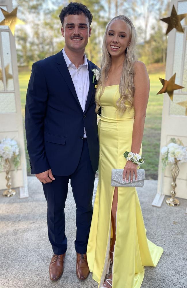 Delaney Millard and Nate Constance arrive at the 2024 Gympie State High School graduation formal.